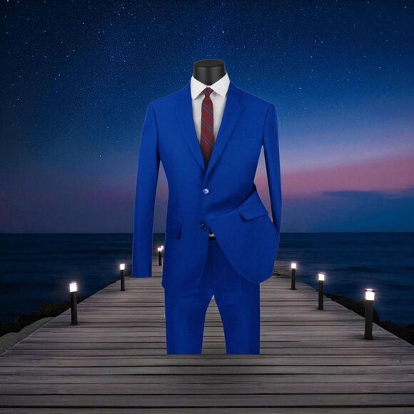 APOLLO KING MEN'S 2 PIECE MODERN FIT ROYAL BLUE EXECUTIVE SUIT. 5604 - Picture 1 of 2